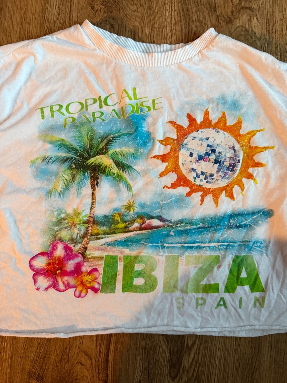 No Boundaries Ibiza Tropical Paradise Graphic Crop Top XL